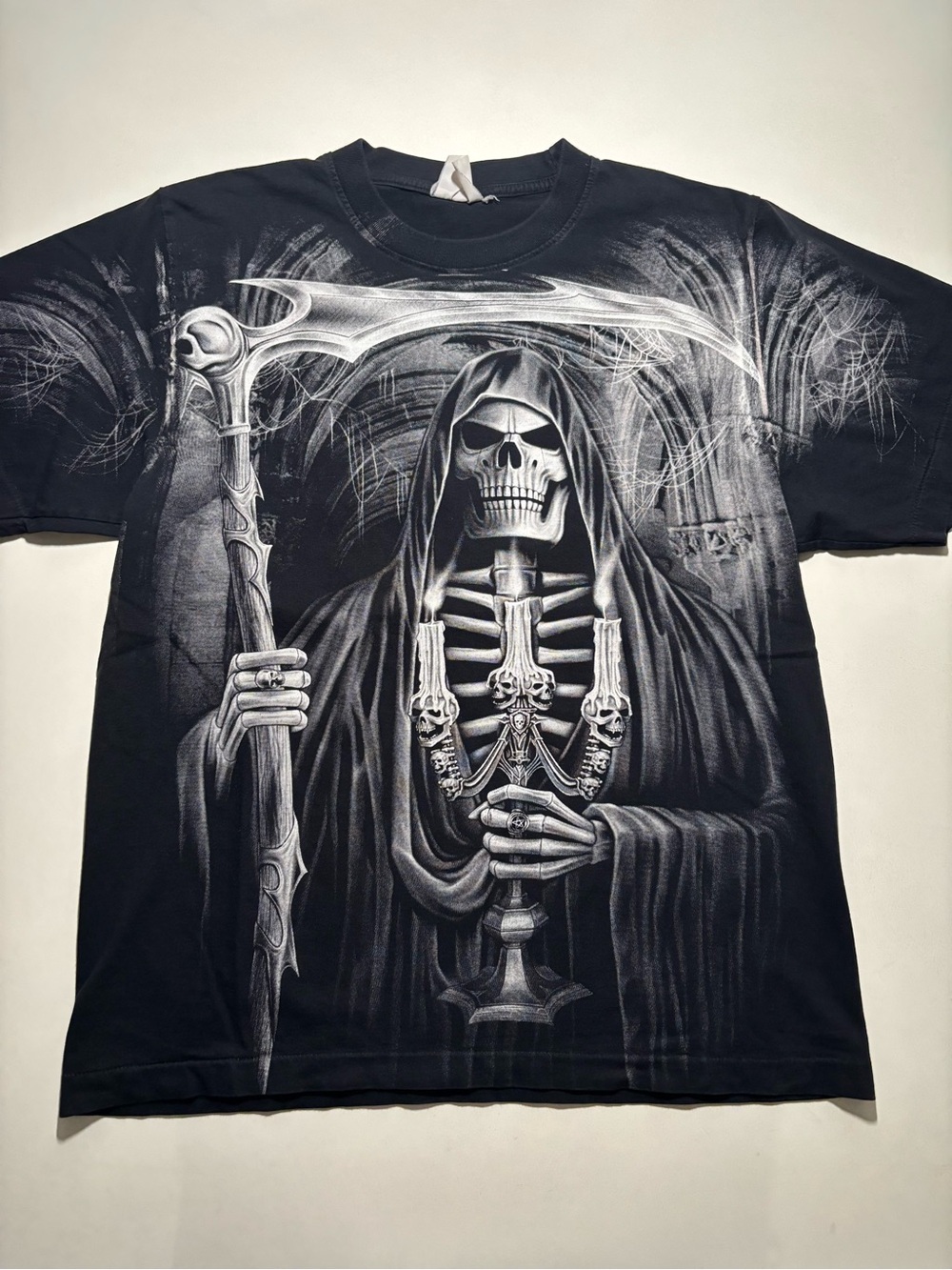 Grunge Y2K all over print skull reaper single stitch shirt
